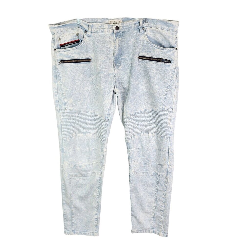 Mens Akademiks Jeanius Denim Jeans Straight Light Wash Zipper Pockets Size 38x32